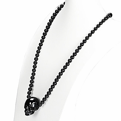 Necklace of Black Obsidian Carved Crystal Skull Pendant